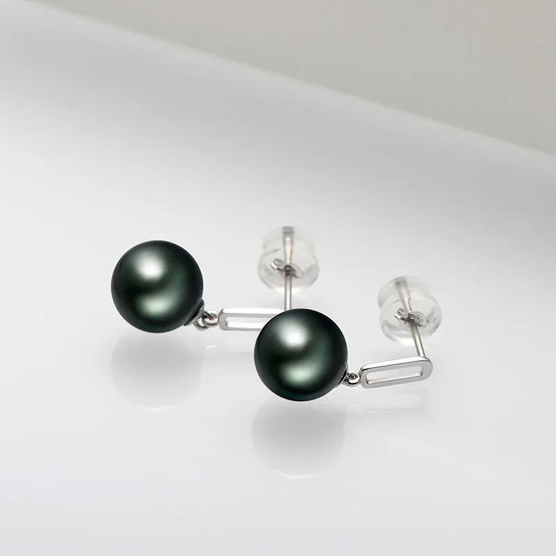 18K Gold Black Tahitian Southsea Cultured Pearl Geometric Drop Earring
