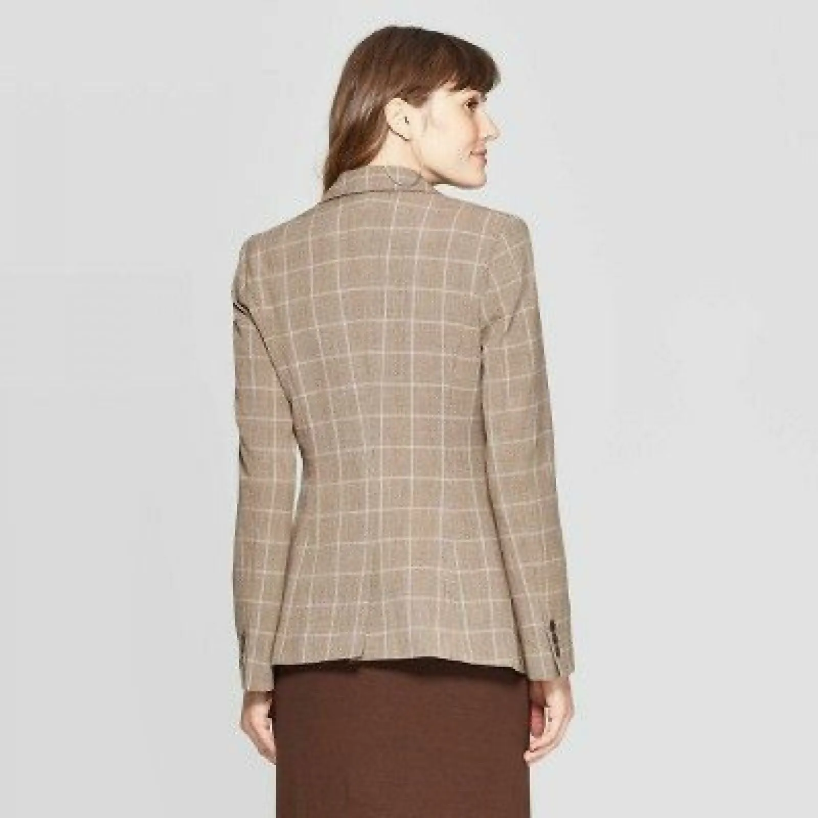 A New Day Women's Plaid Long Sleeve Button-Front Bi-Stretch Twill Blazer