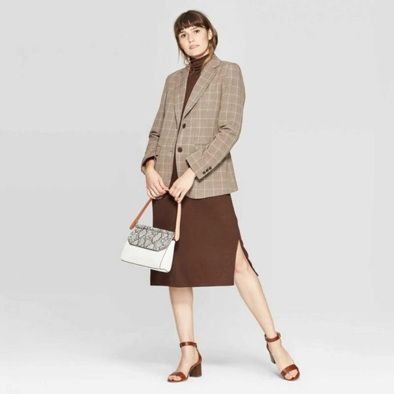 A New Day Women's Plaid Long Sleeve Button-Front Bi-Stretch Twill Blazer