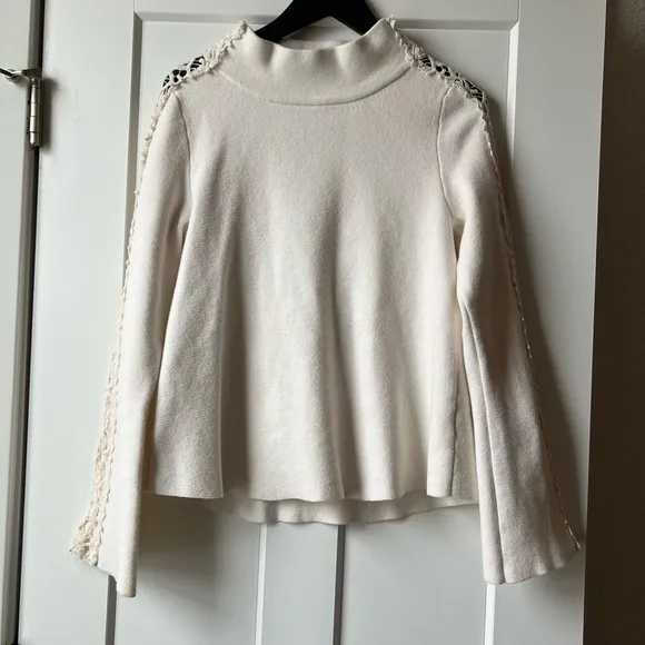 Anthropologie Knitted &amp; Knotted Cashmere Lace Sleeve Sweater | Size Medium