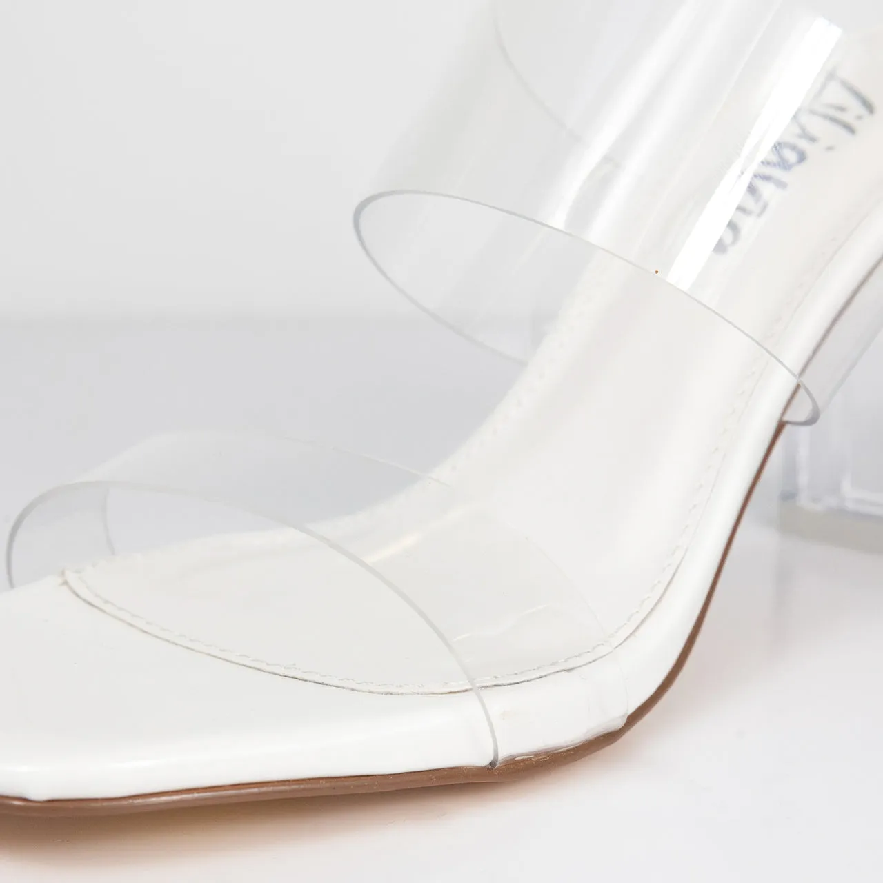 AURA-1 CLEAR MID HEEL MULE WITH CLEAR PERSPEX UPPER