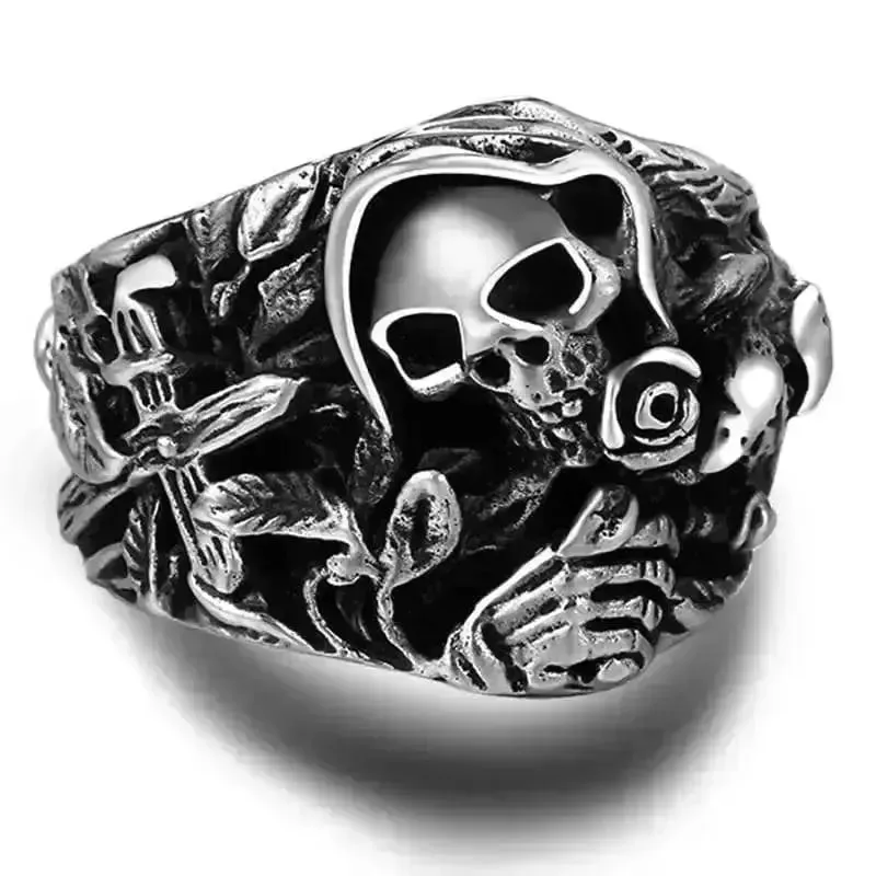Bague motard - Tête de mort gothique (Argent)