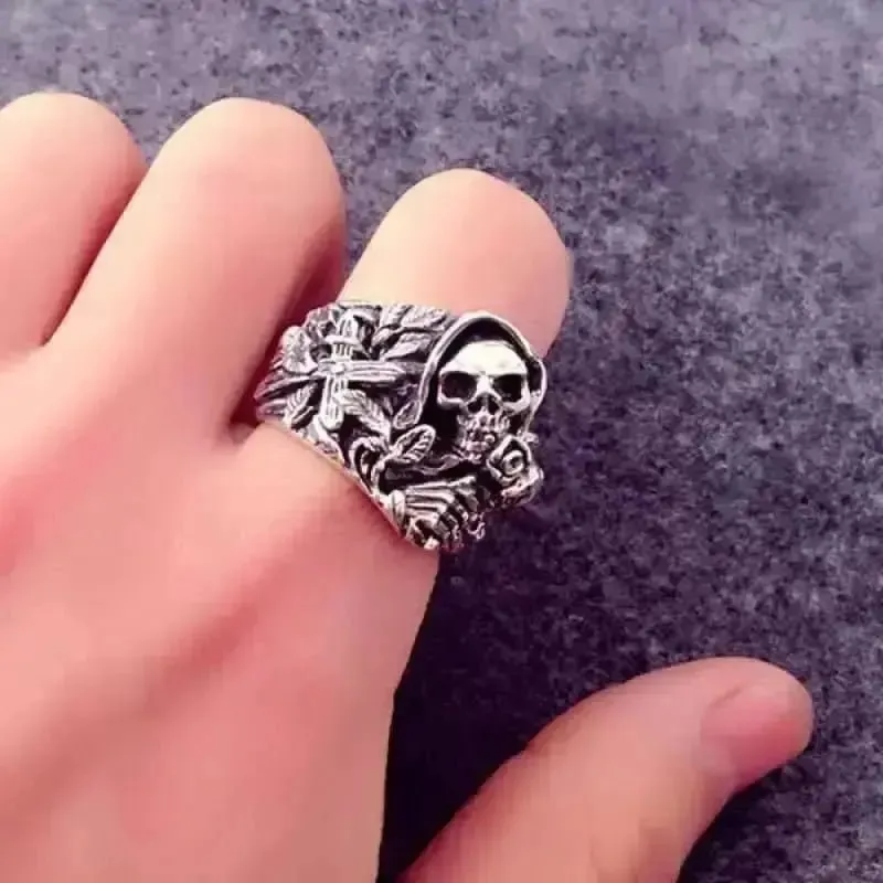 Bague motard - Tête de mort gothique (Argent)