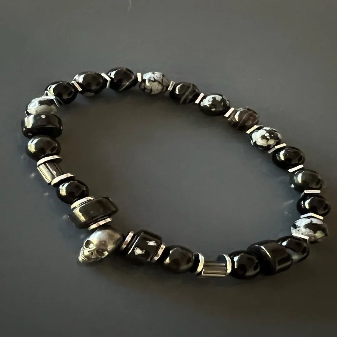 Biker Skull Black Beaded Bracelet