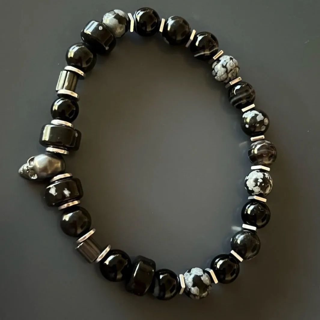 Biker Skull Black Beaded Bracelet