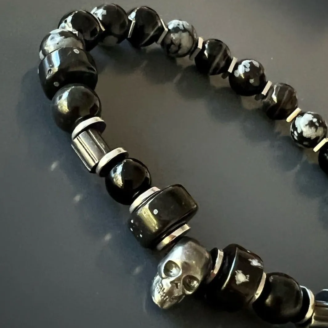 Biker Skull Black Beaded Bracelet