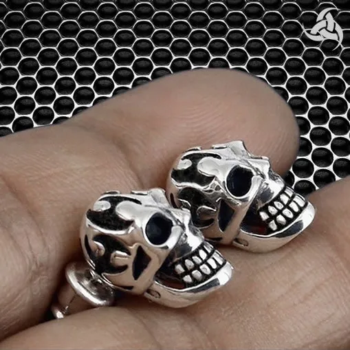 Biker Tribal Skull Earrings Sterling Silver Jewelry 1-Pair