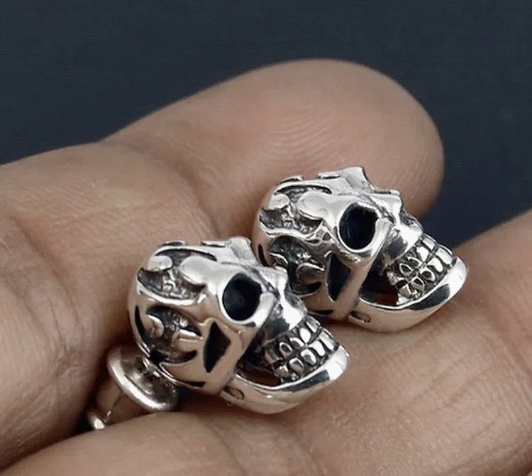 Biker Tribal Skull Earrings Sterling Silver Jewelry 1-Pair
