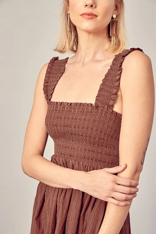 BILLY SMOCKED RUFFLE DETAIL DRESS