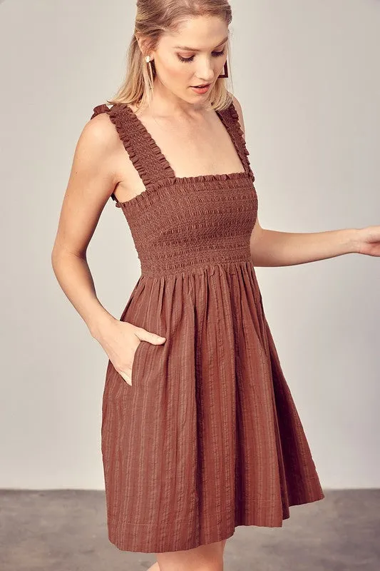 BILLY SMOCKED RUFFLE DETAIL DRESS