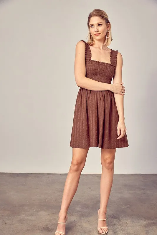BILLY SMOCKED RUFFLE DETAIL DRESS