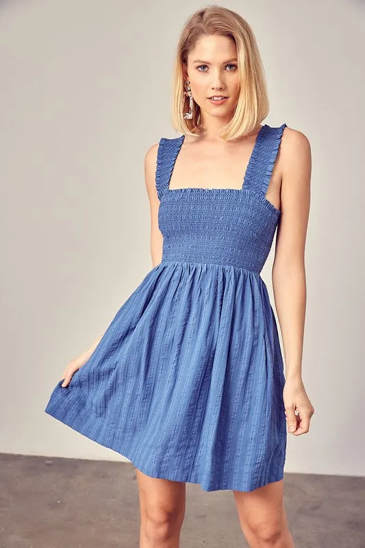 BILLY SMOCKED RUFFLE DETAIL DRESS
