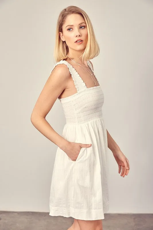 BILLY SMOCKED RUFFLE DETAIL DRESS