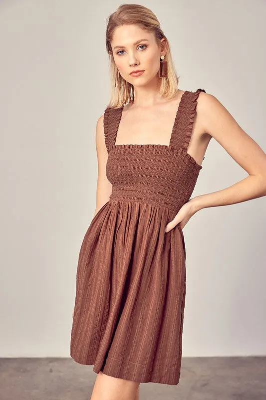 BILLY SMOCKED RUFFLE DETAIL DRESS