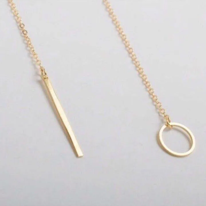 Gold Circle Lariat Bar Necklace