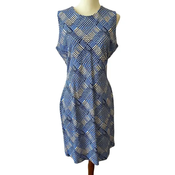 J MCLAUGHLIN DEVON DRESS M SHEATH PLAID SUMMER CASUAL OFFICE COASTAL TRAVEL