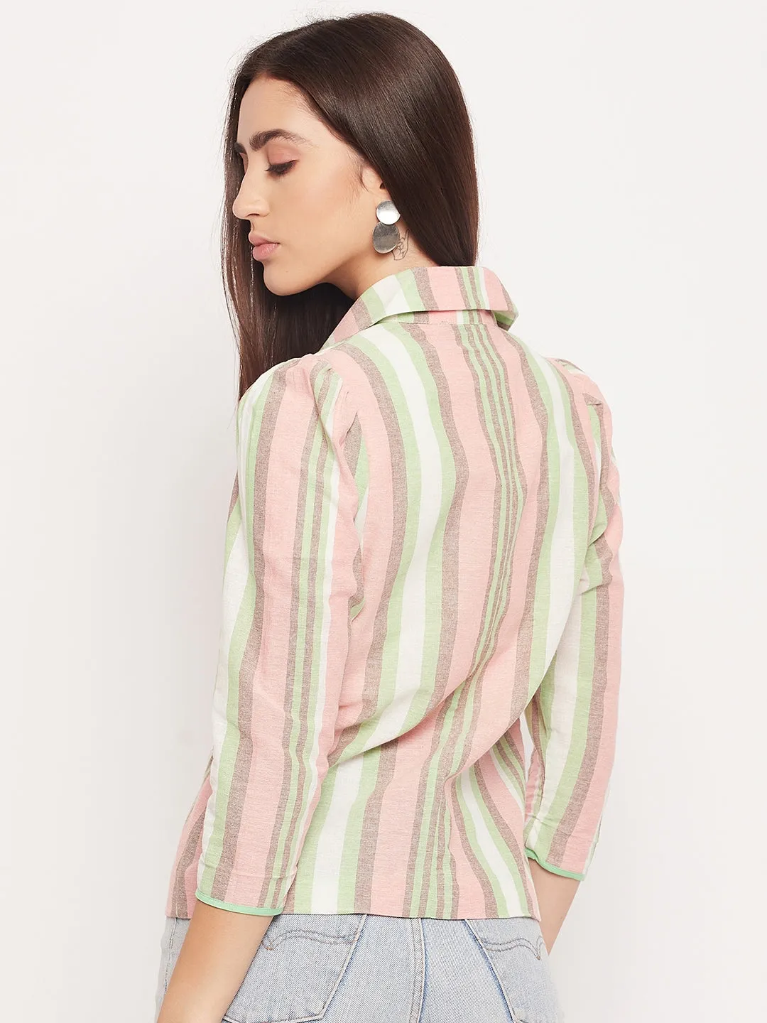 Madame Striped Peach Lapel Collar Blazer