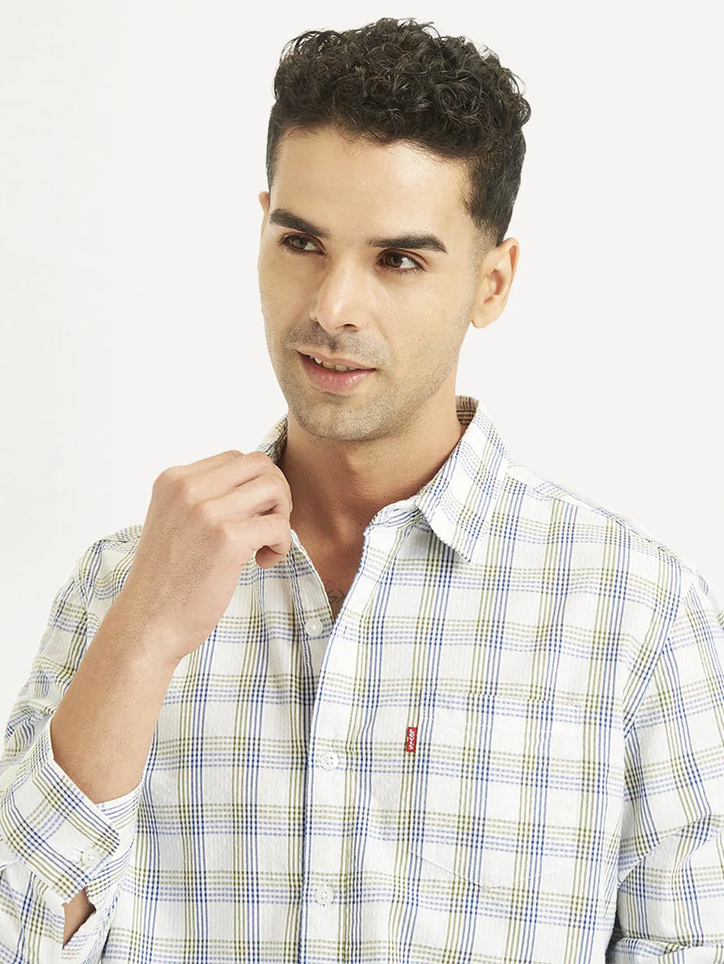Men's Checkered Spread Collar Shirt
