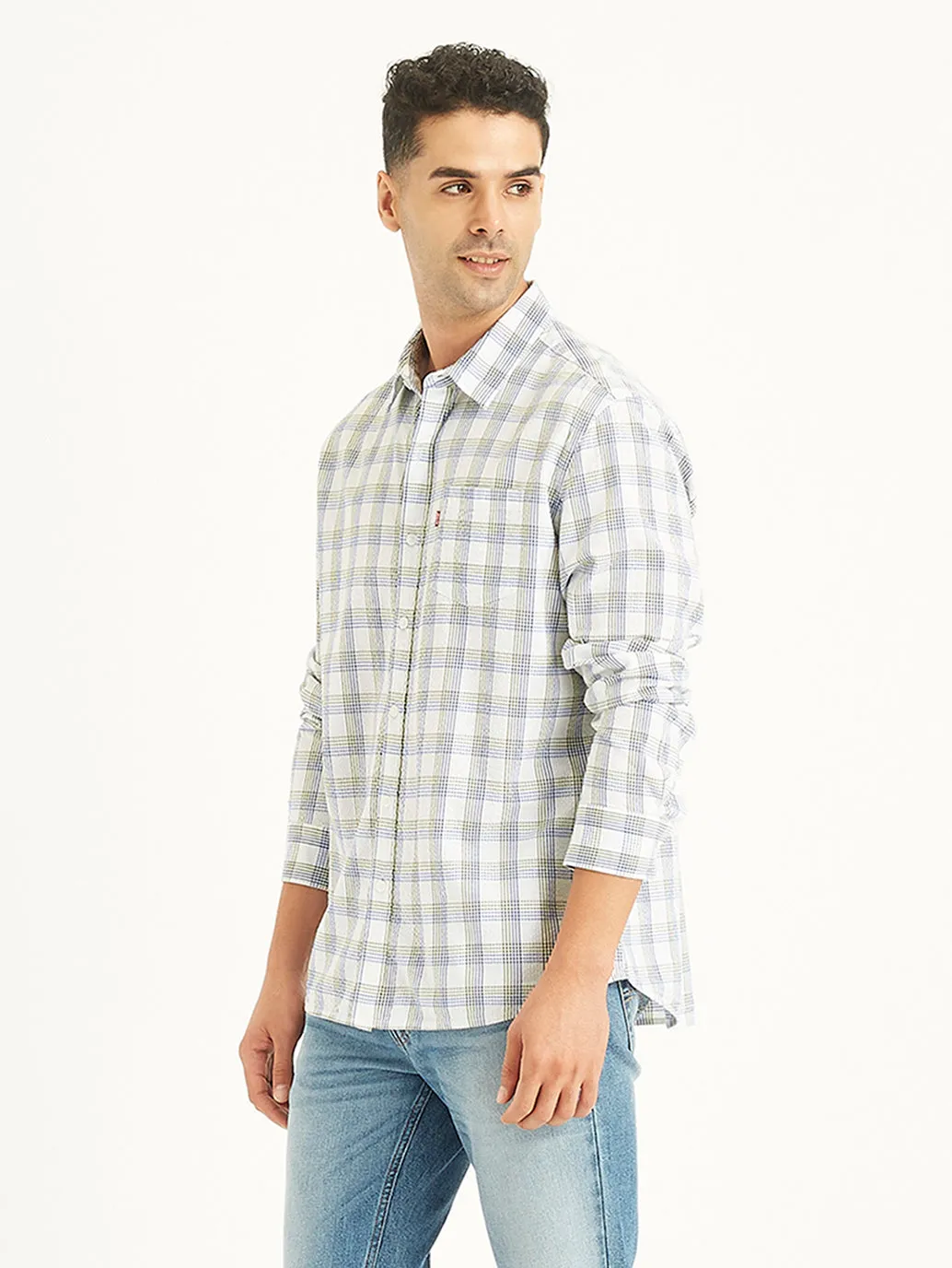 Men's Checkered Spread Collar Shirt