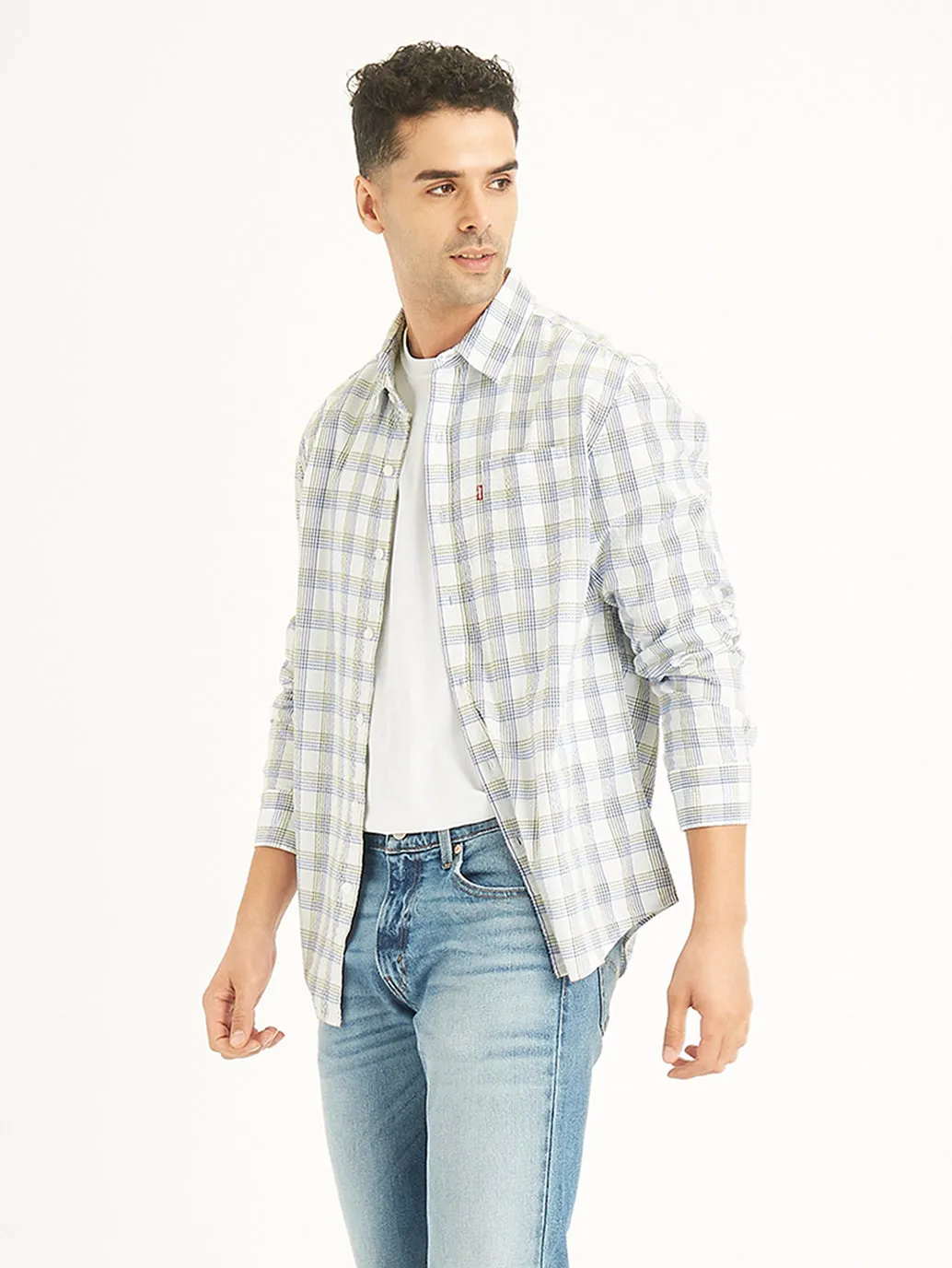 Men's Checkered Spread Collar Shirt