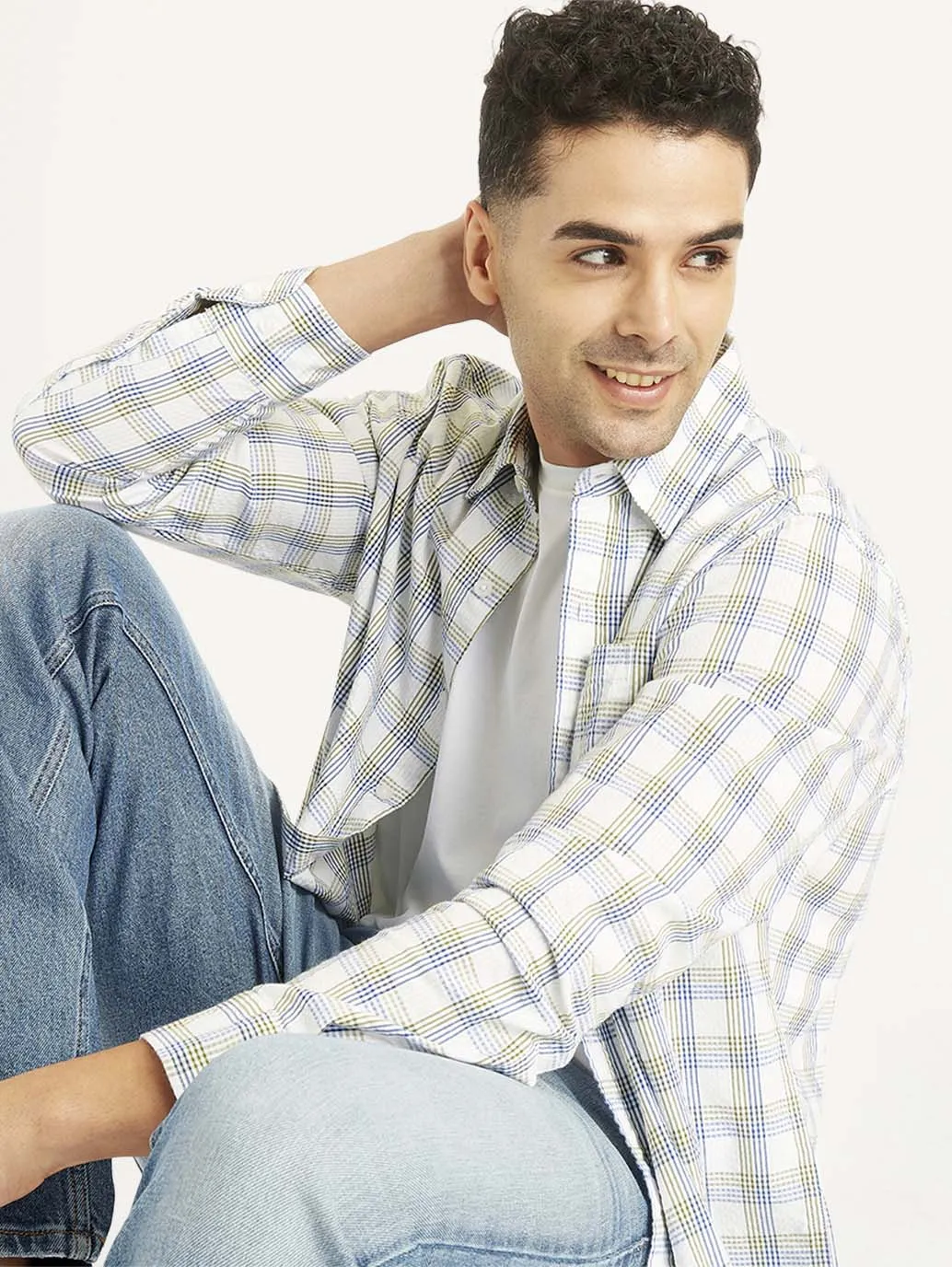 Men's Checkered Spread Collar Shirt