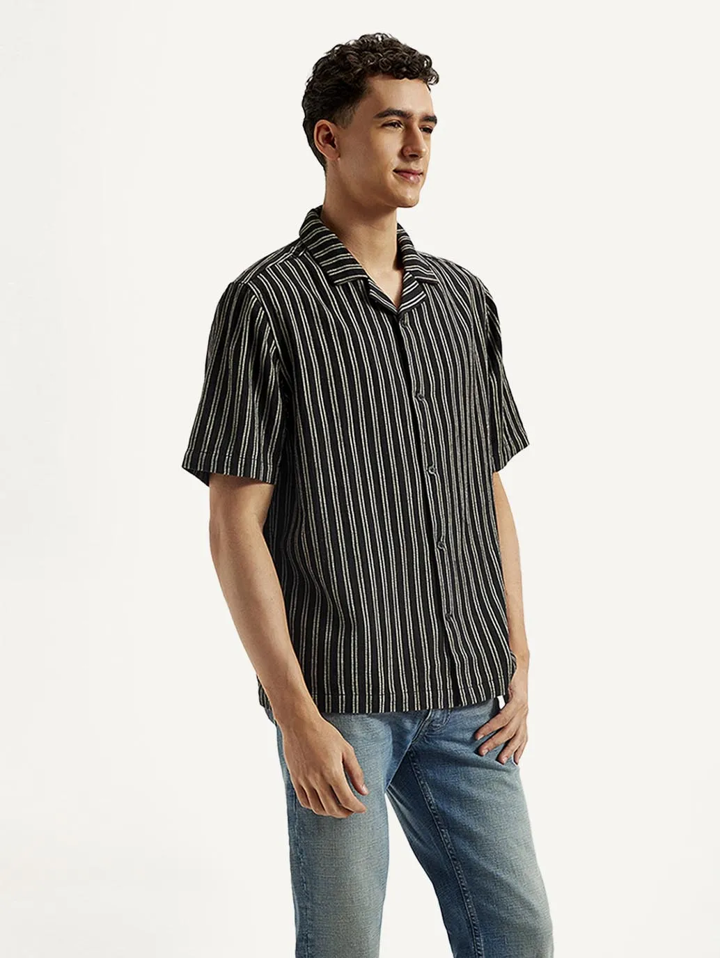 Men's Resort Collar Striped Relaxed Fit Shirt
