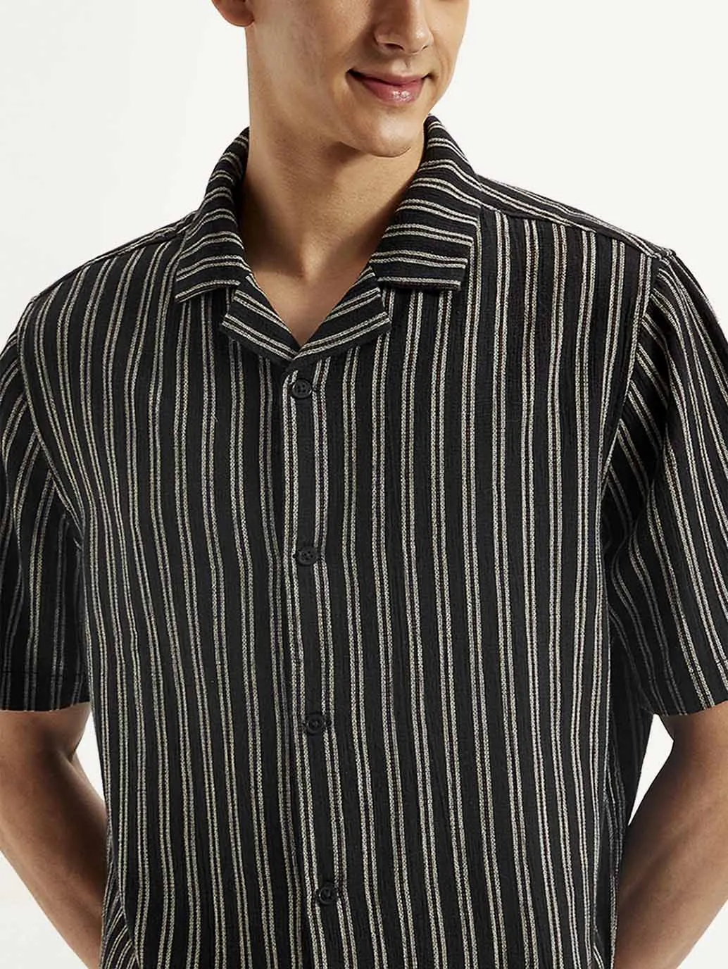 Men's Resort Collar Striped Relaxed Fit Shirt