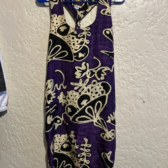 MUI MUI Purple and Cream 100% Silk Dress size 8 vacation beach hawaii