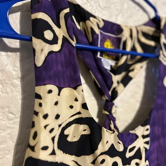 MUI MUI Purple and Cream 100% Silk Dress size 8 vacation beach hawaii