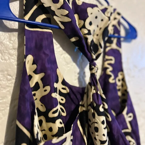 MUI MUI Purple and Cream 100% Silk Dress size 8 vacation beach hawaii