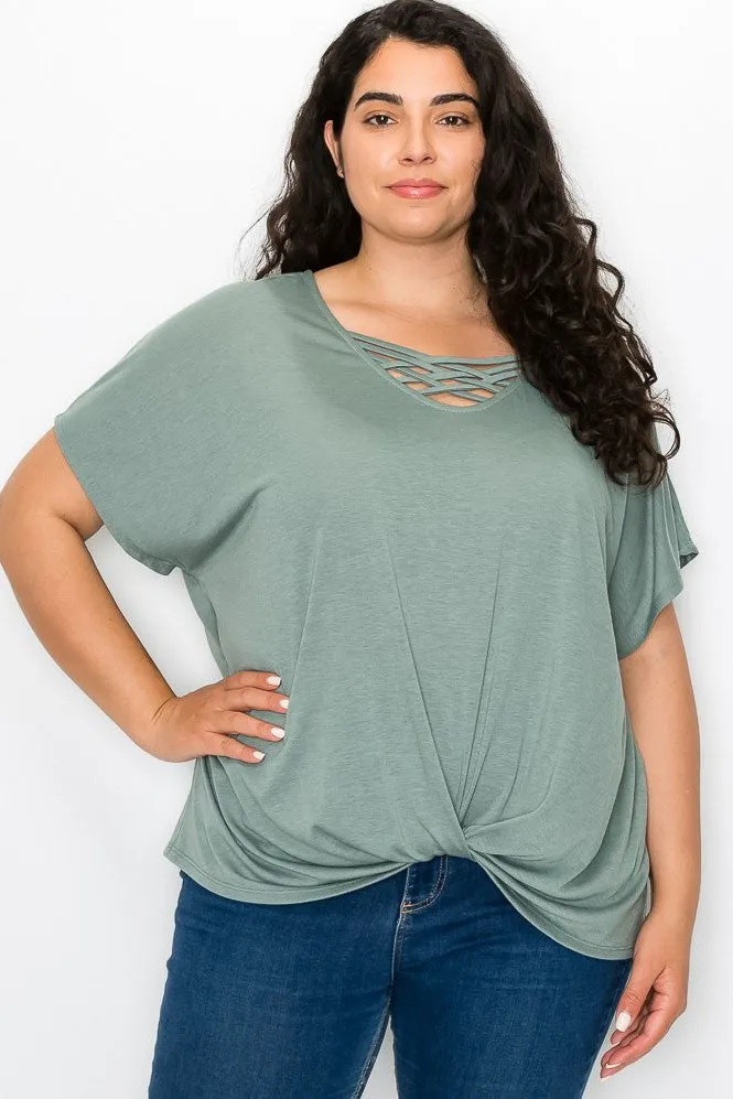 Perseption V-Neck Crisscross Cutout Twist Front Knit Blouse
