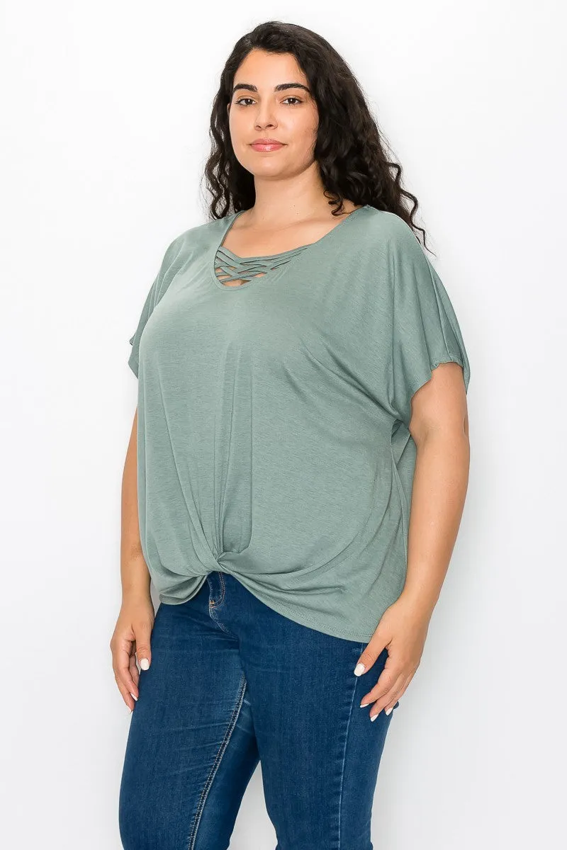 Perseption V-Neck Crisscross Cutout Twist Front Knit Blouse