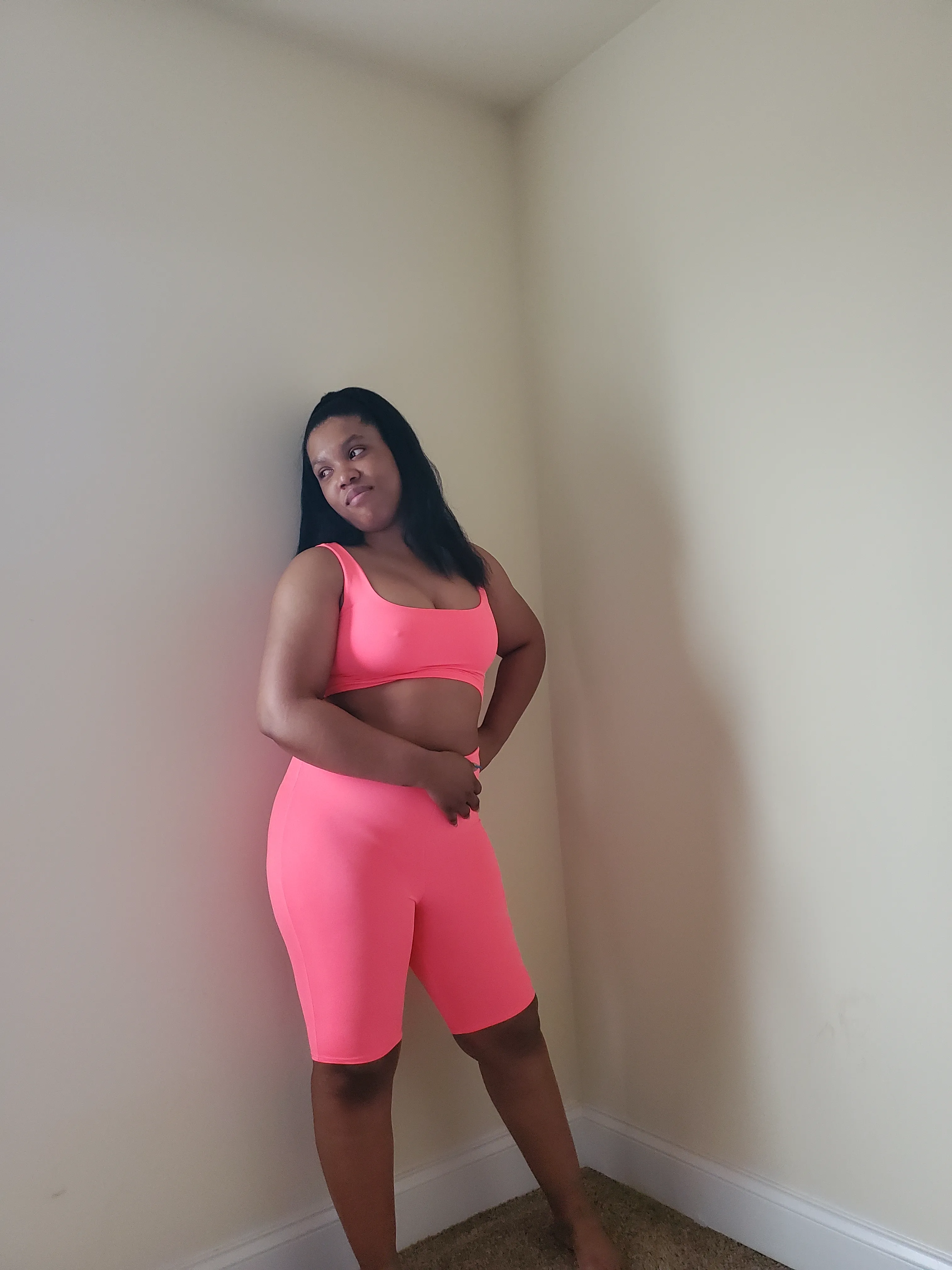 pink biker short set neon pink