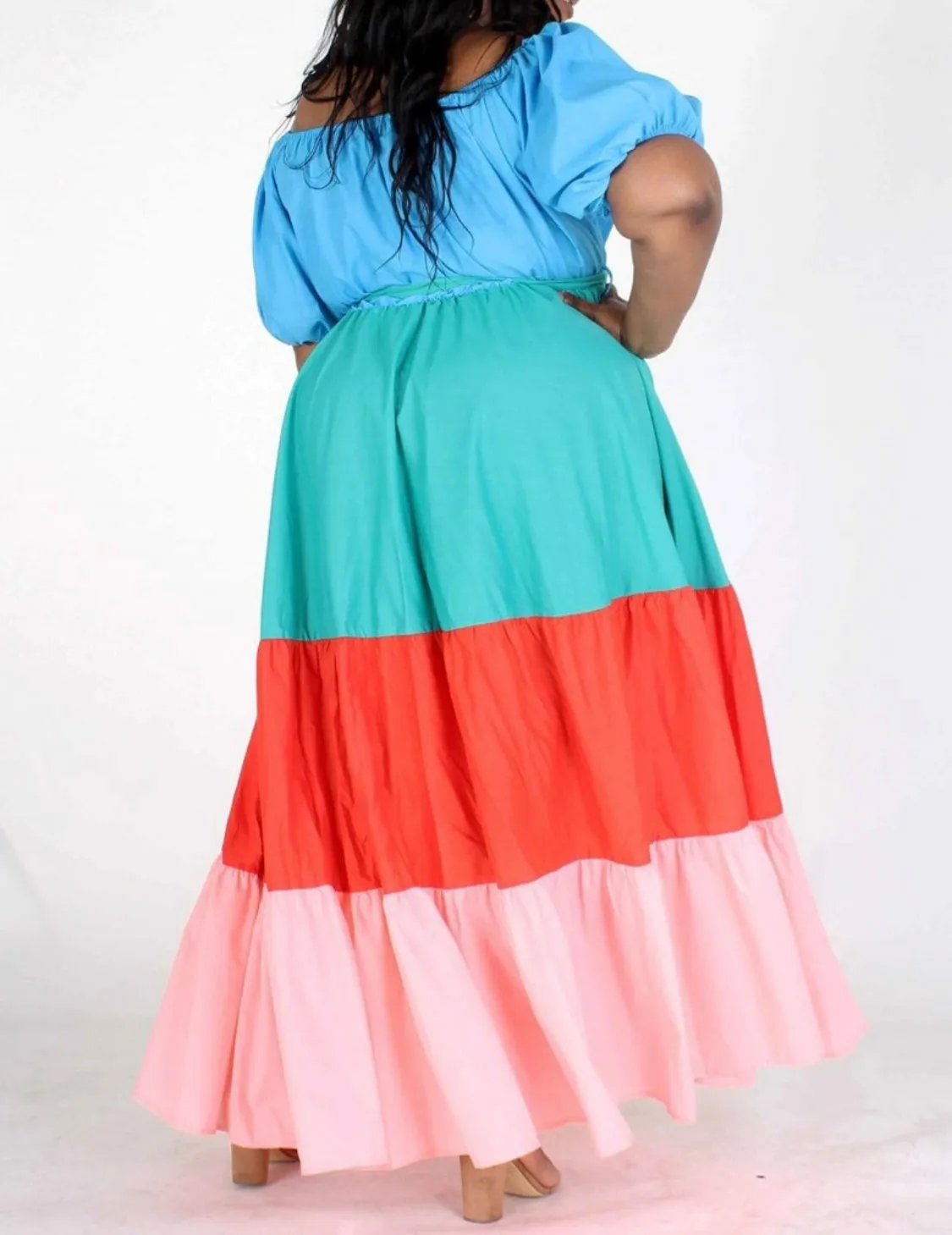 PLUS Sizes ‼️Color Block Maxi Dress with Belt