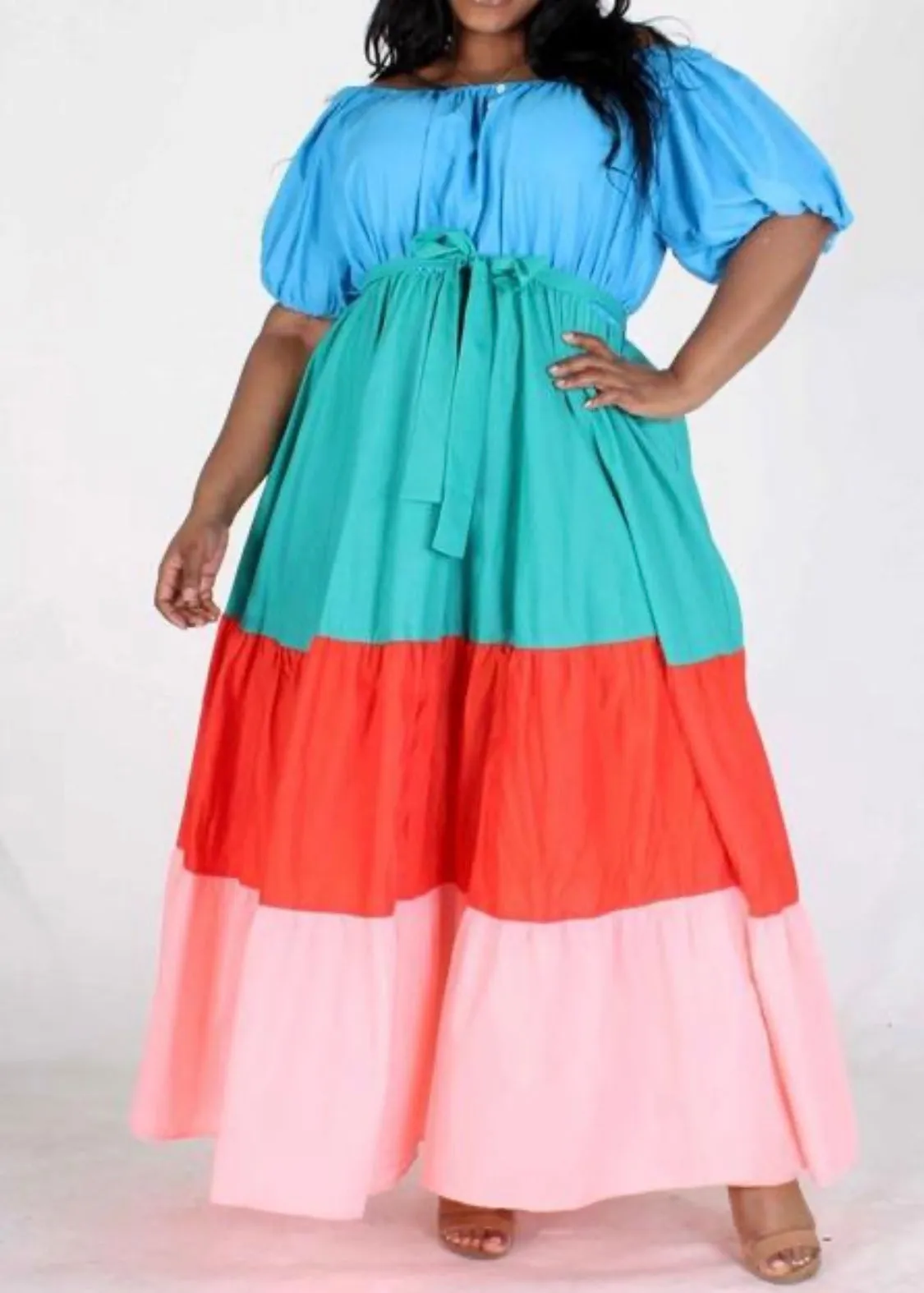 PLUS Sizes ‼️Color Block Maxi Dress with Belt