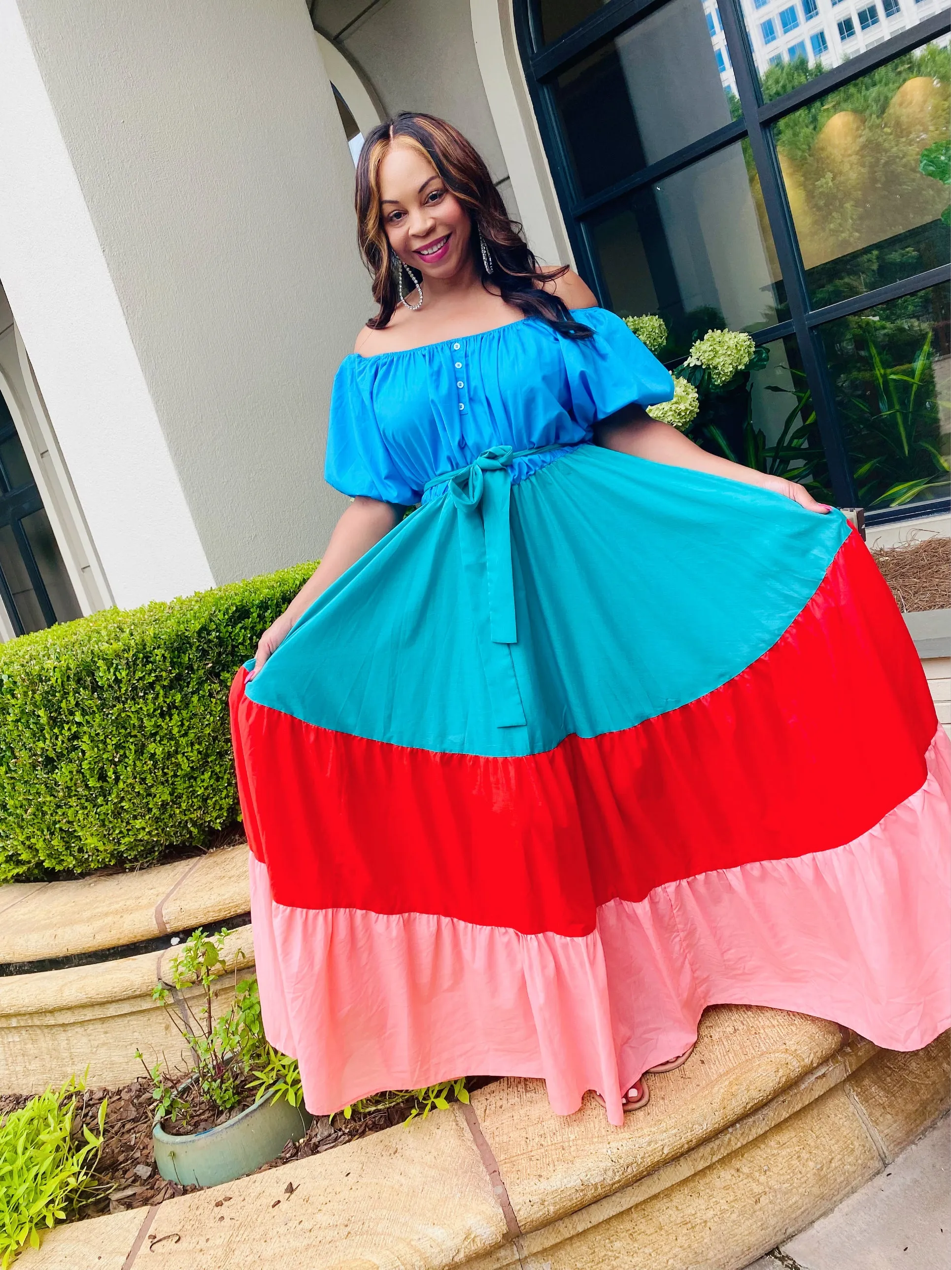 PLUS Sizes ‼️Color Block Maxi Dress with Belt