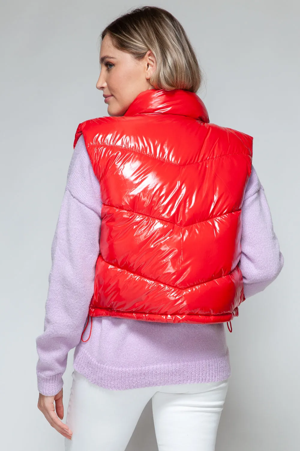 Red Zip Up Turtleneck Shiny Quilted Vest