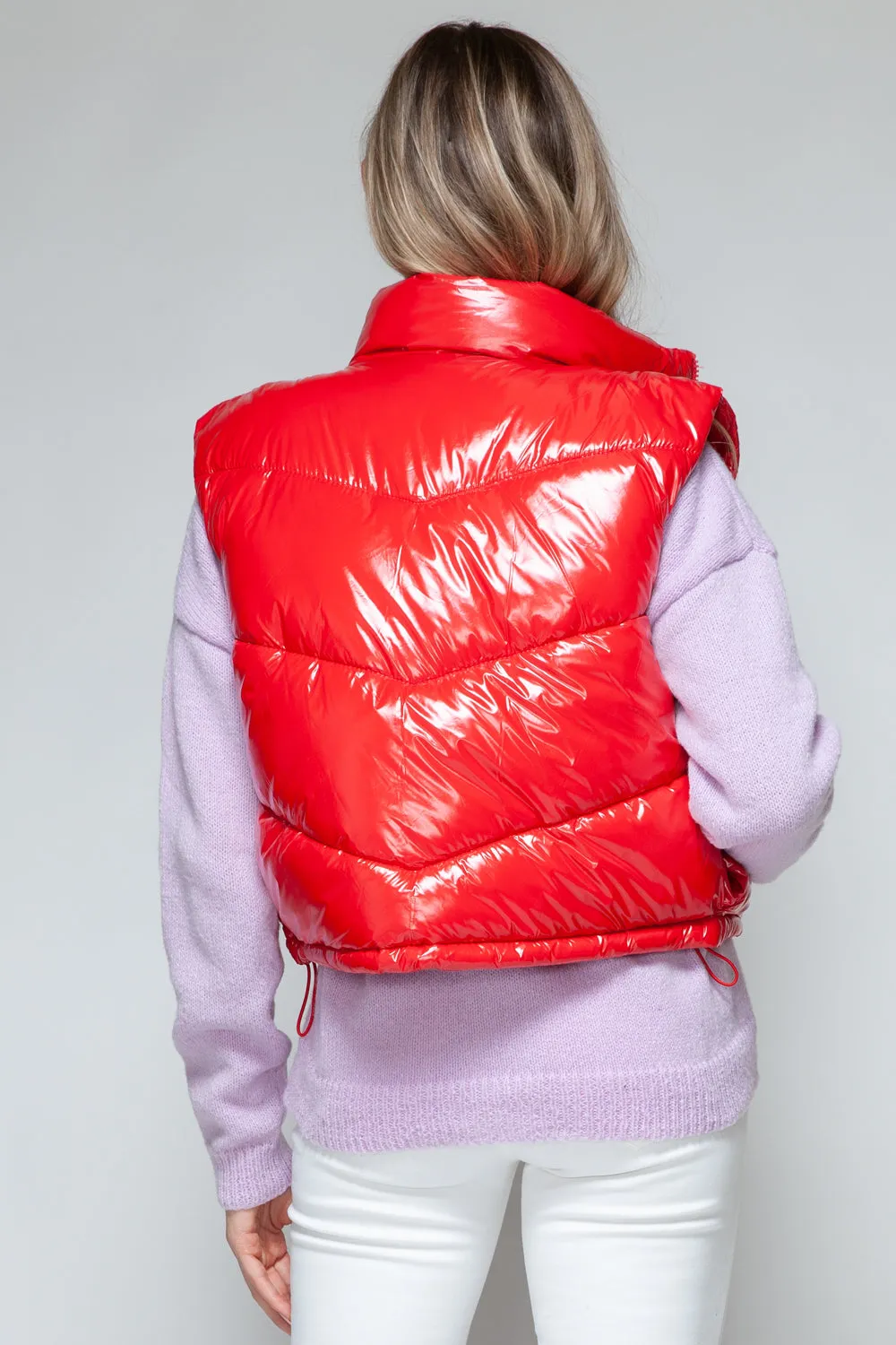 Red Zip Up Turtleneck Shiny Quilted Vest