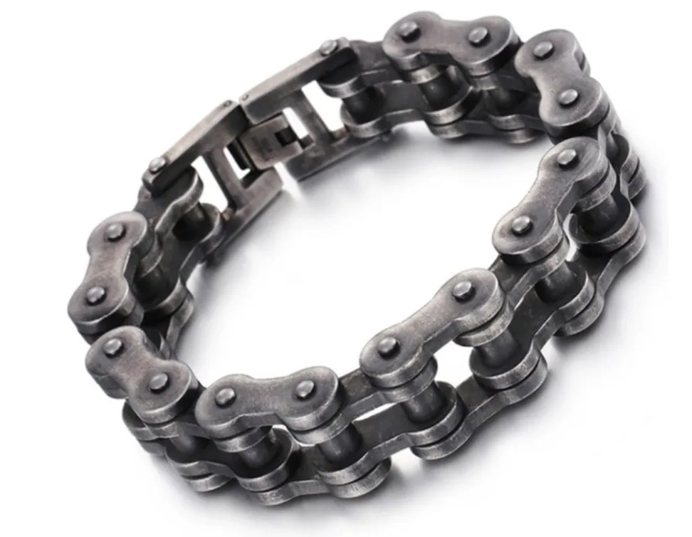 Stainless Steel 316L Bike Chain Bracelet - Gun Metal Finish 18mm Width