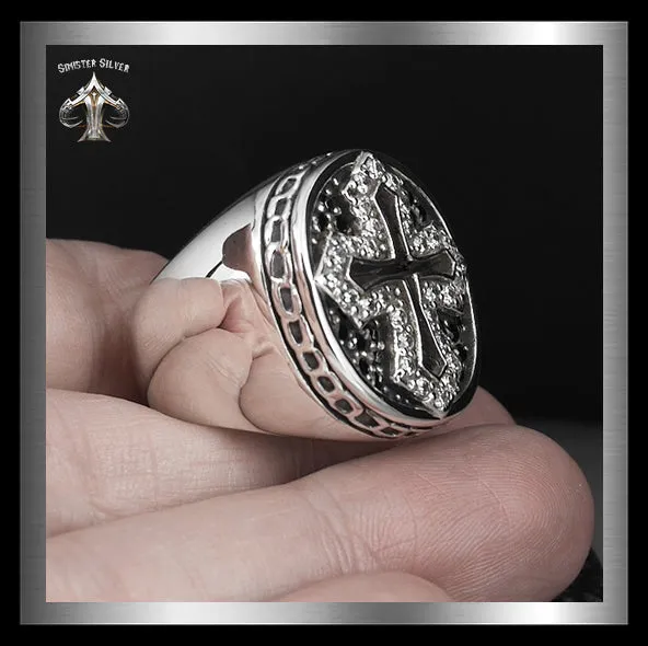 Sterling Silver 35 Gram Medieval Biker Knights Cross Ring