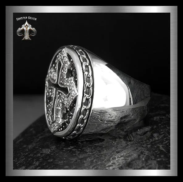 Sterling Silver 35 Gram Medieval Biker Knights Cross Ring