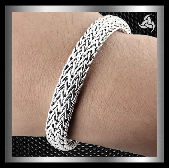 Sterling Silver Biker Bracelet Viking Dragon Weave