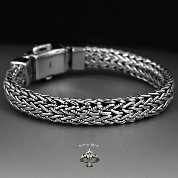 Sterling Silver Biker Bracelet Viking Dragon Weave
