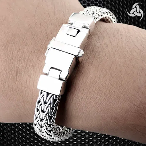 Sterling Silver Biker Bracelet Viking Dragon Weave