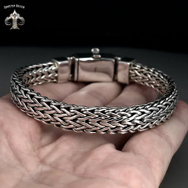 Sterling Silver Biker Bracelet Viking Dragon Weave