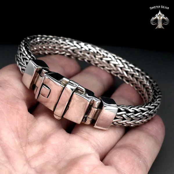 Sterling Silver Biker Bracelet Viking Dragon Weave