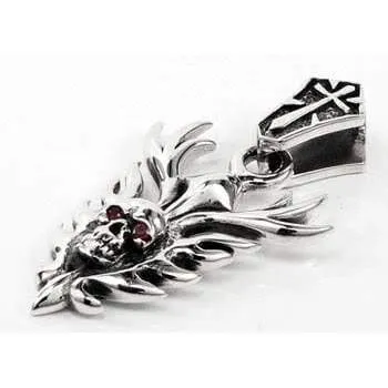 Sterling Silver Flame Skull Biker Pendant