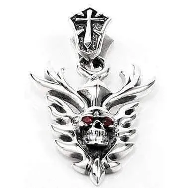 Sterling Silver Flame Skull Biker Pendant