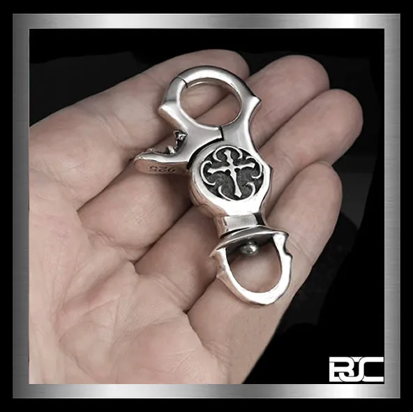 Sterling Silver Heavy Knights Templar Cross Belt Clip Keychain Biker Wallet Connector