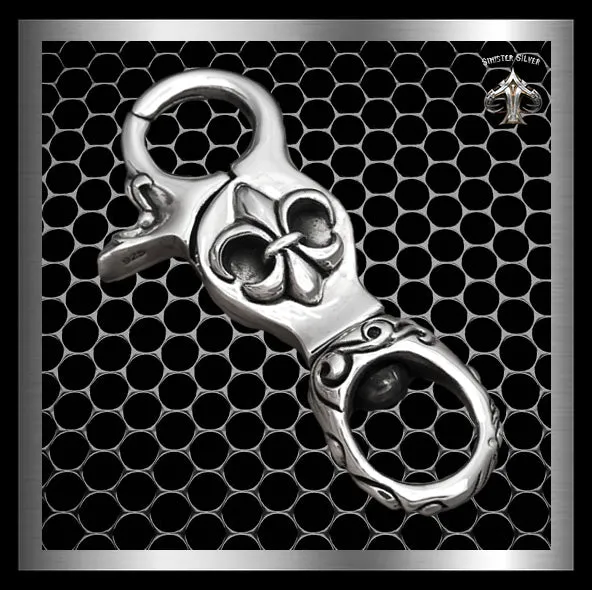 Sterling Silver Massive Fleur De Lis Belt Hook Belt Clip Keychain